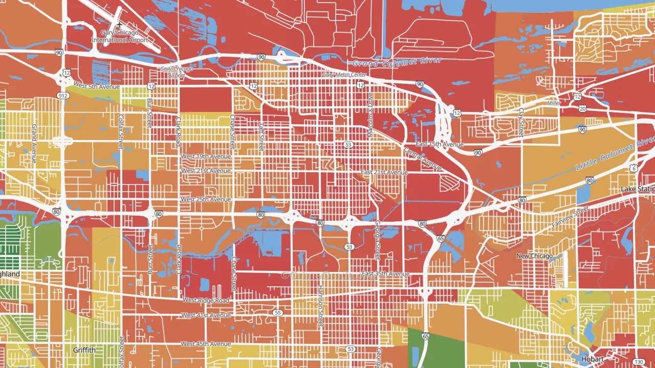 Gary, IN Map of Theft Rates