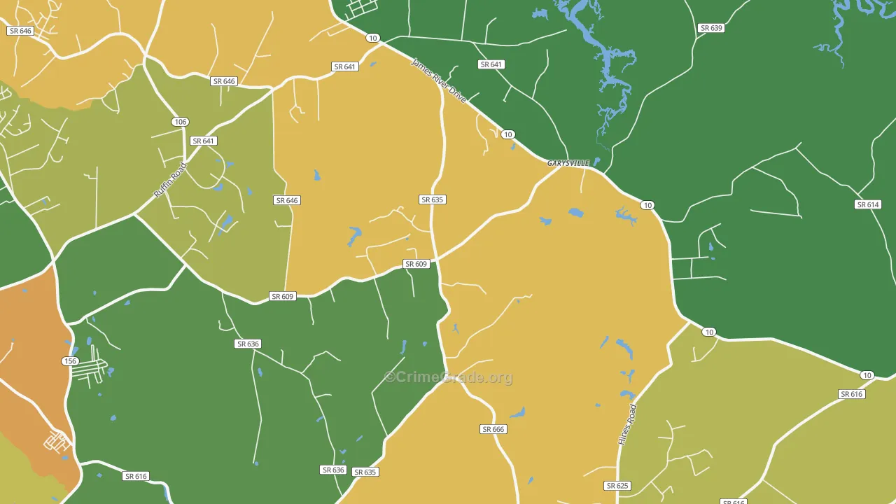 Garysville, VA Map of Theft Rates