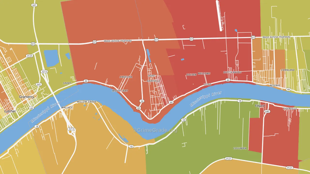Garyville, LA Map of Theft Rates