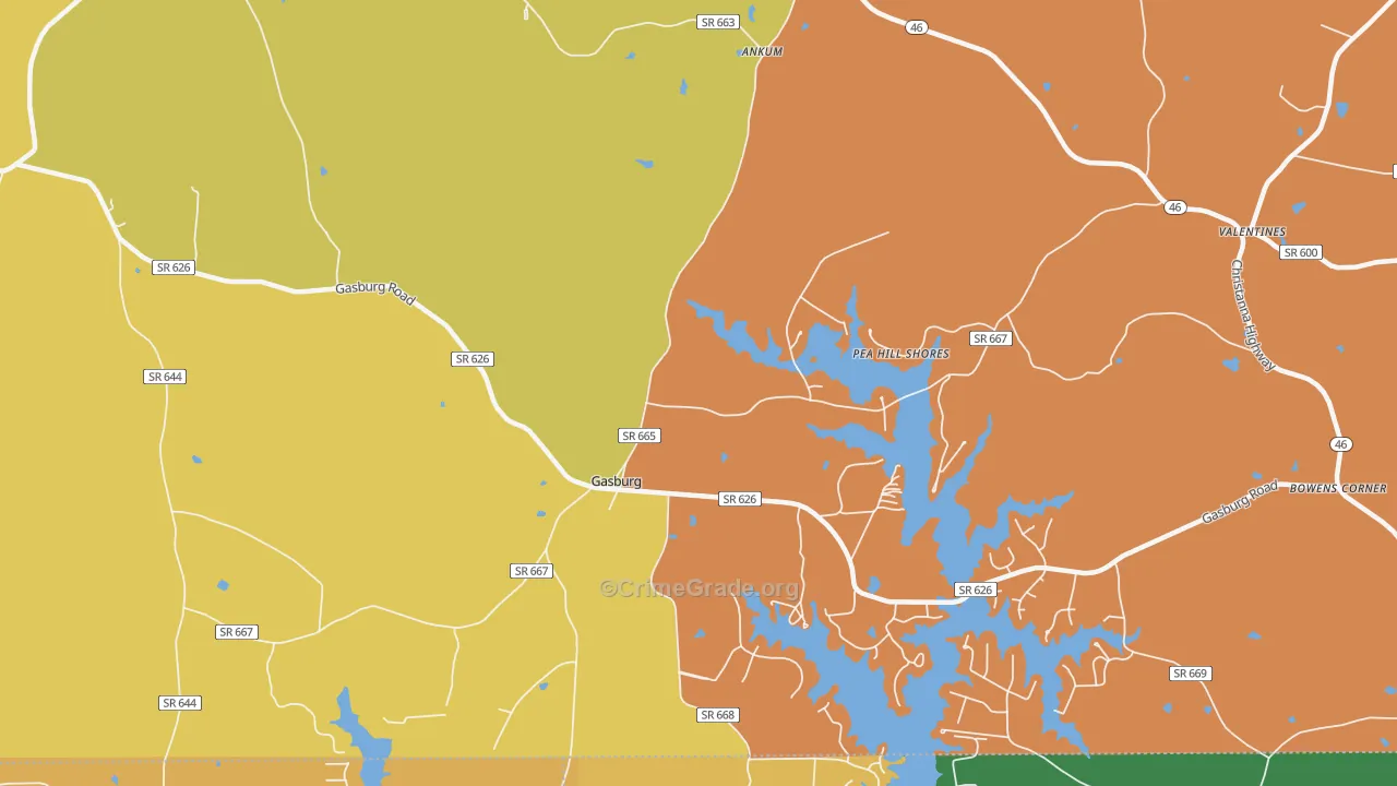 Gasburg, VA Map of Theft Rates