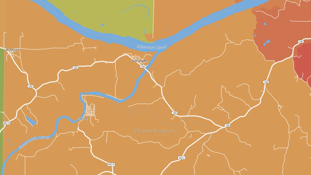 Gasconade, MO Map of Theft Rates