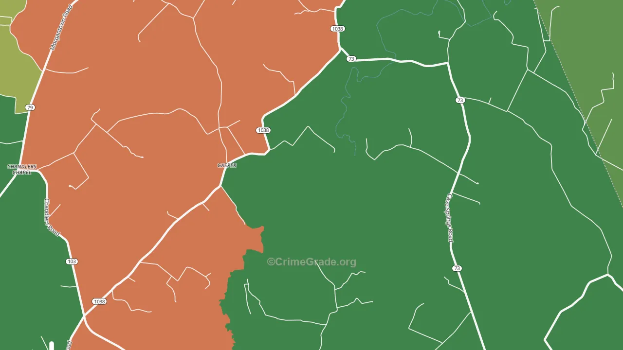Gasper, KY Map of Theft Rates