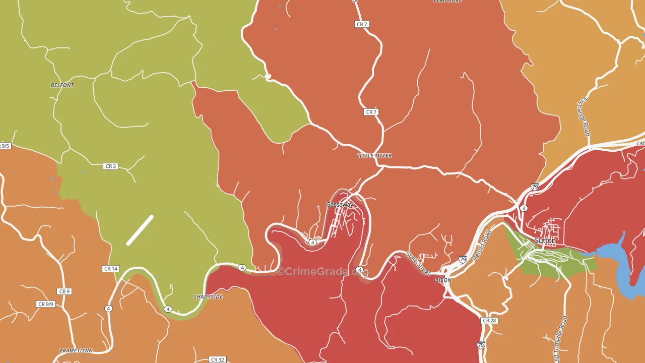 Gassaway, WV Map of Theft Rates