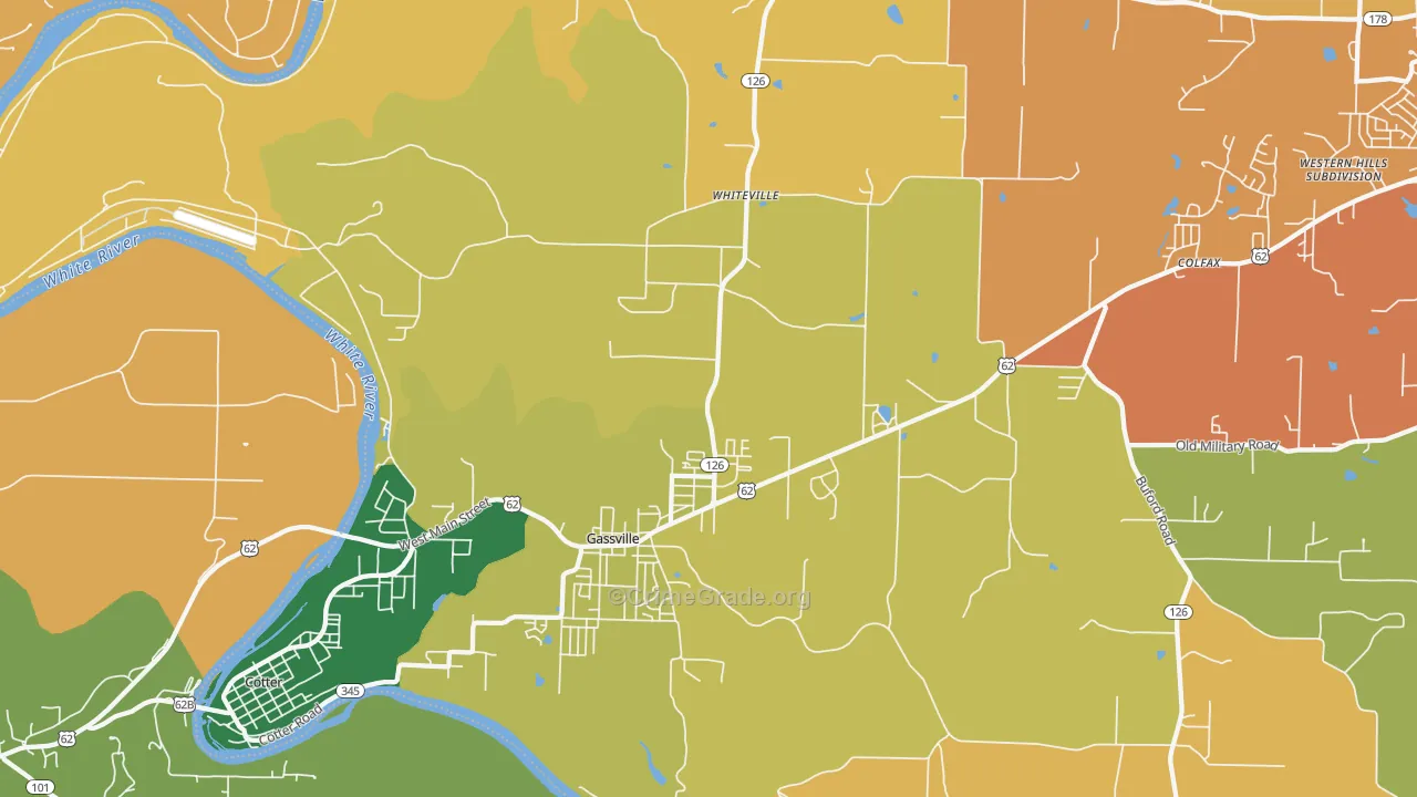 Gassville, AR Map of Theft Rates