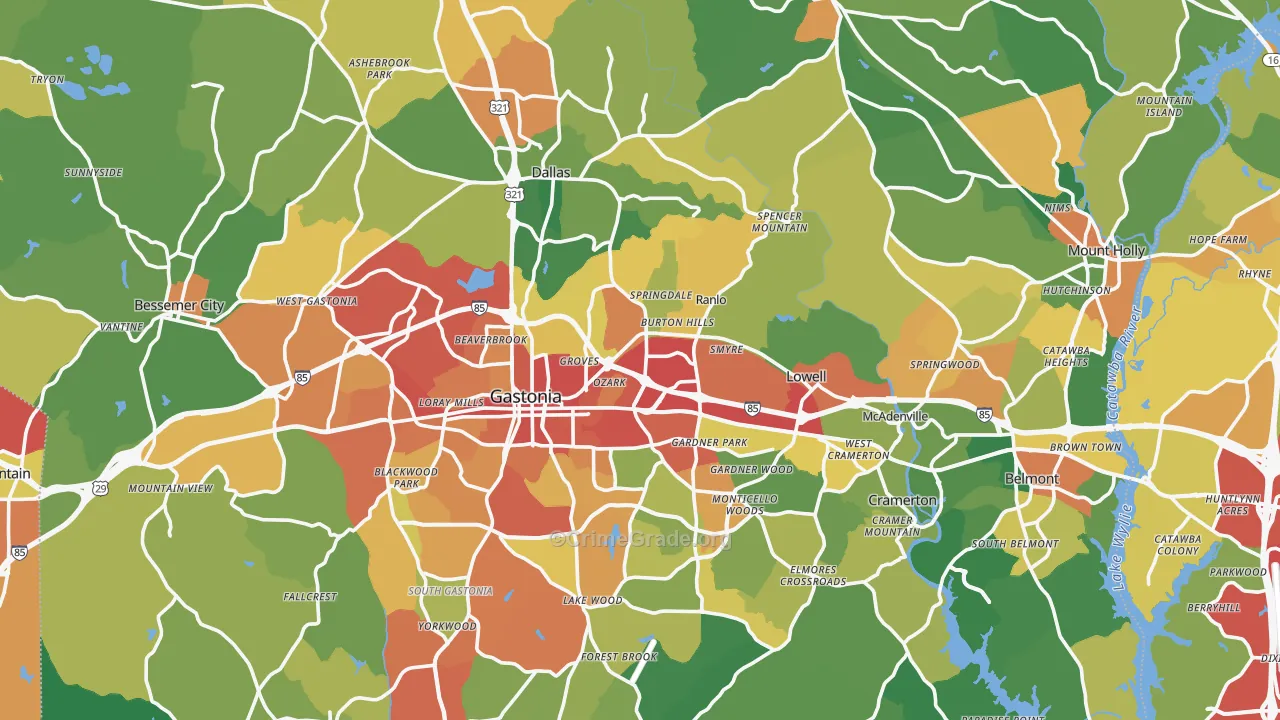 Gaston County, NC Map of Theft Rates