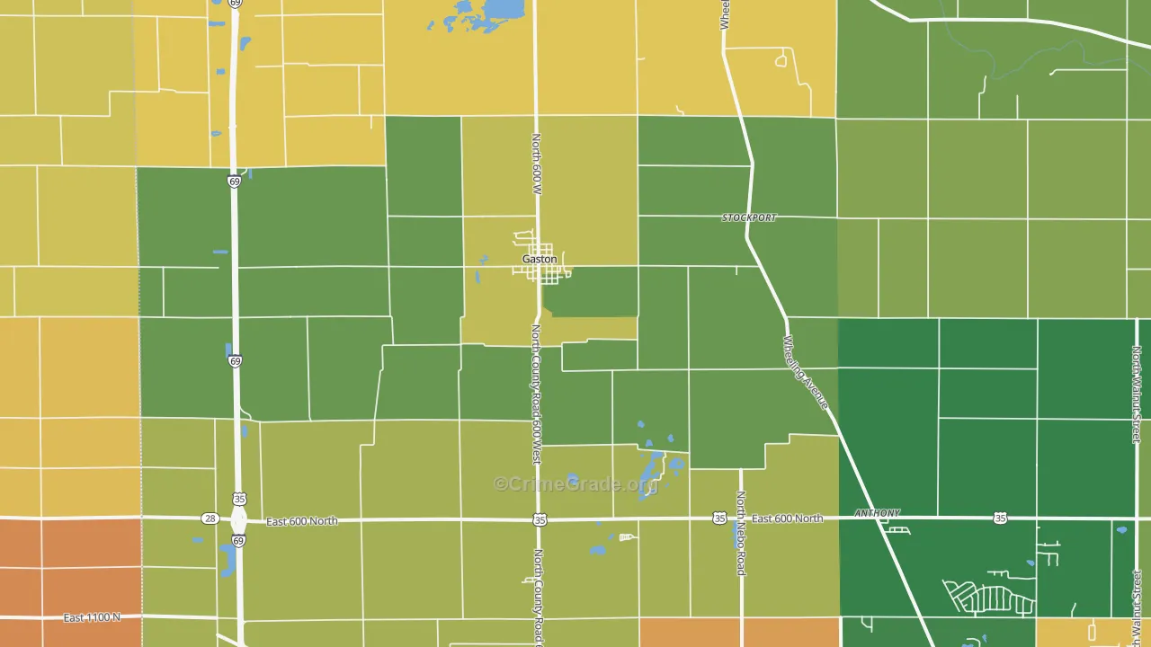 Gaston, IN Map of Theft Rates