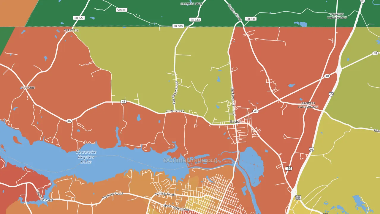 Gaston, NC Map of Theft Rates
