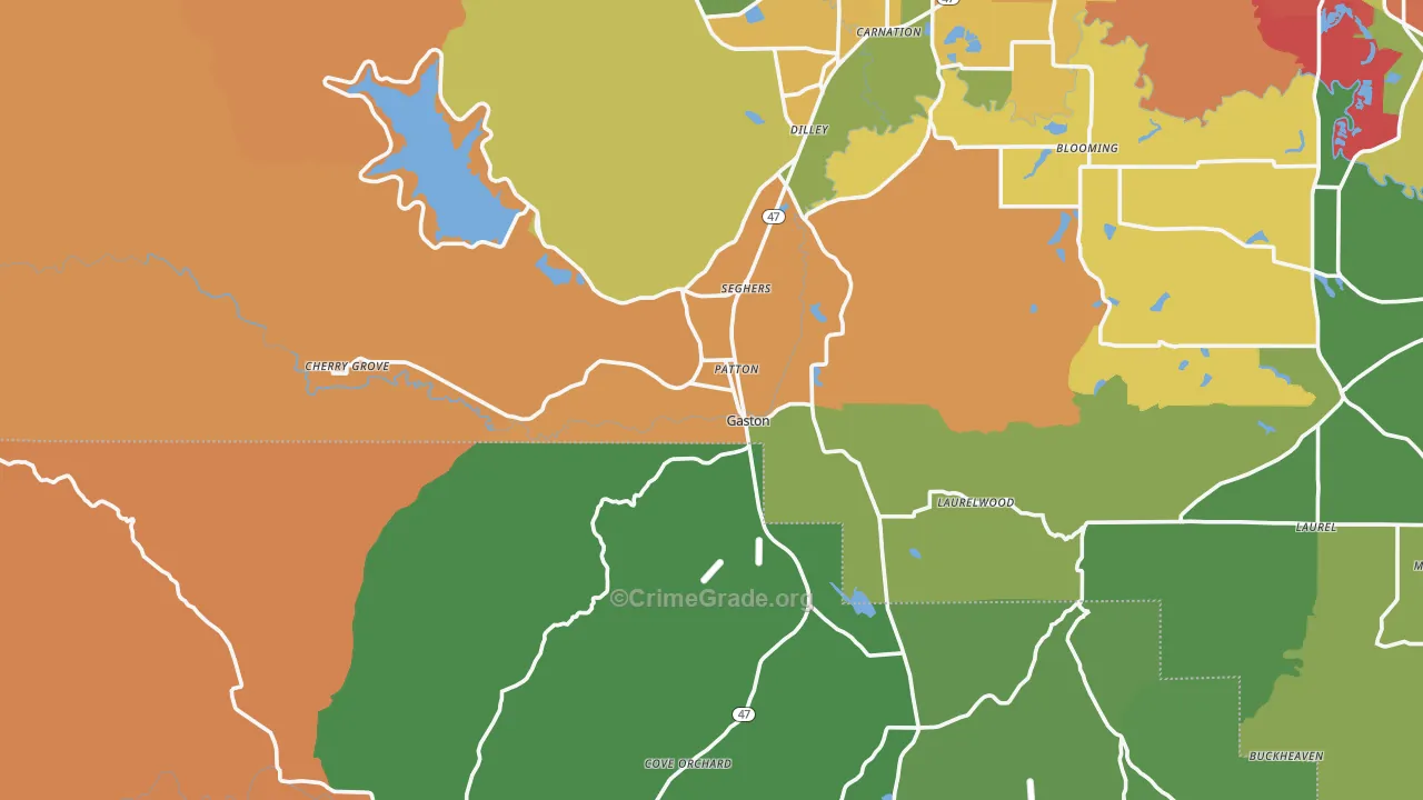 Gaston, OR Map of Theft Rates
