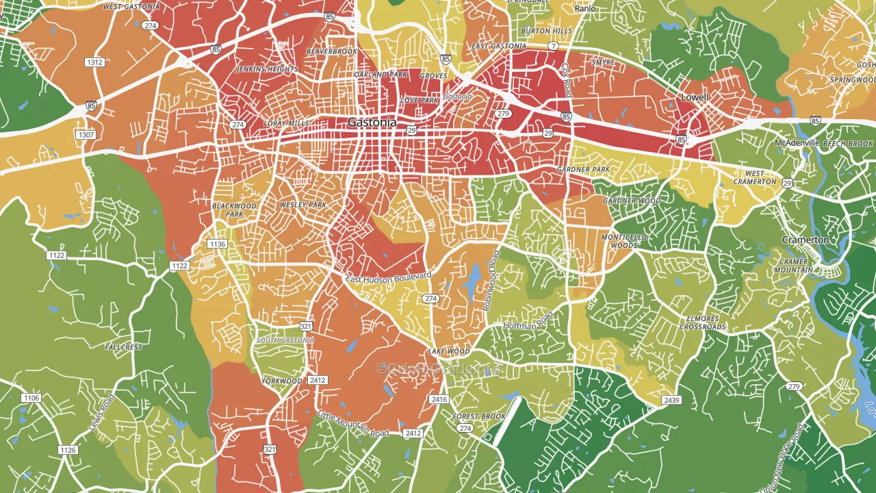 Gastonia, NC Map of Theft Rates