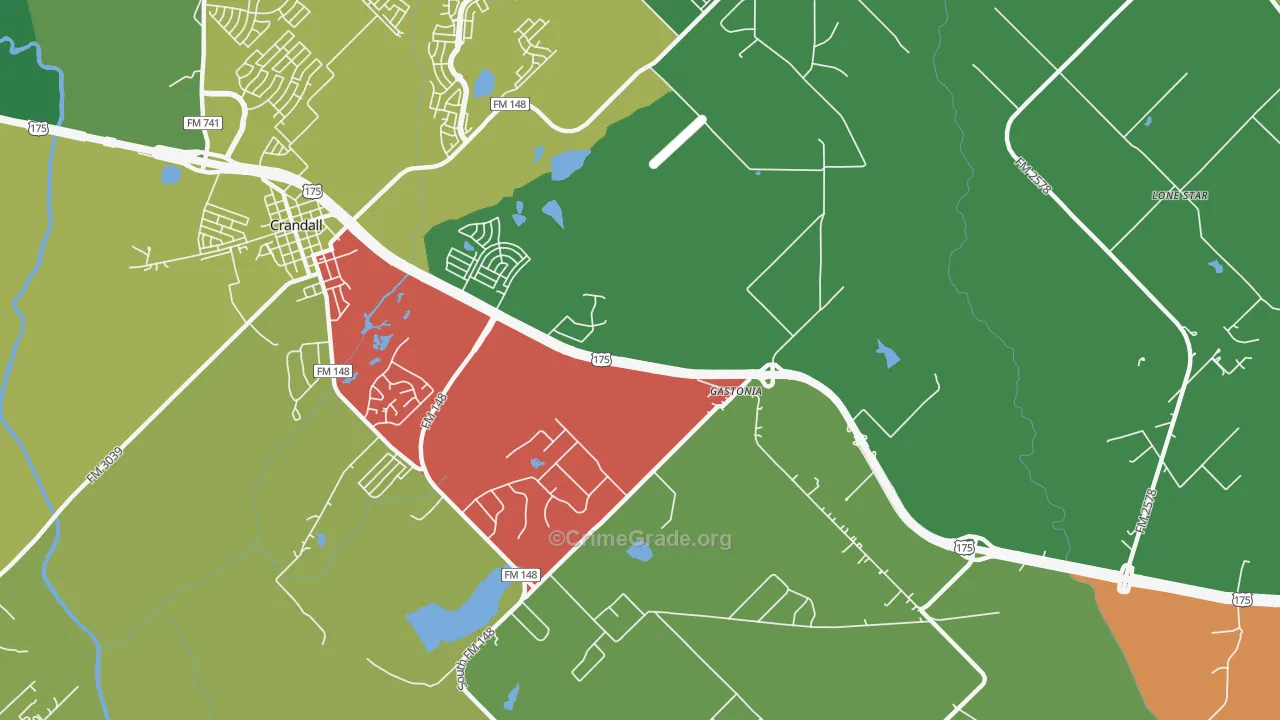 Gastonia, TX Map of Theft Rates