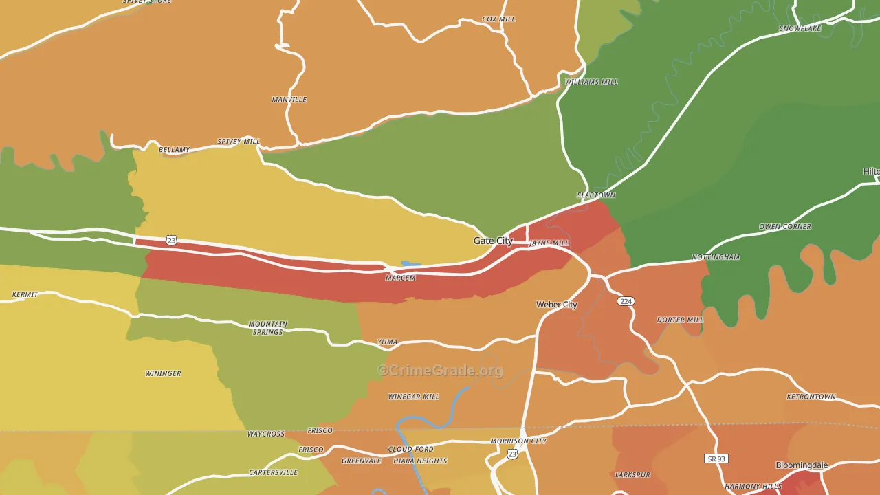 Gate City, VA Map of Theft Rates