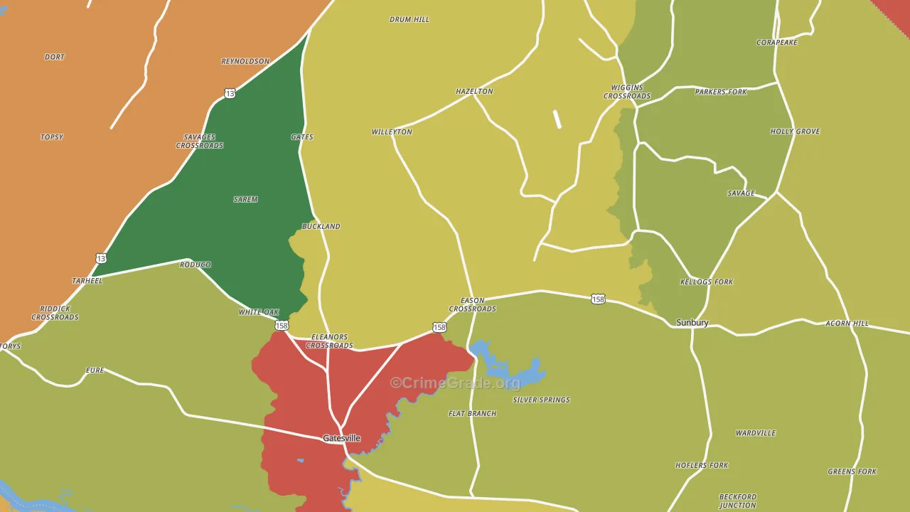 Gates County, NC Map of Theft Rates