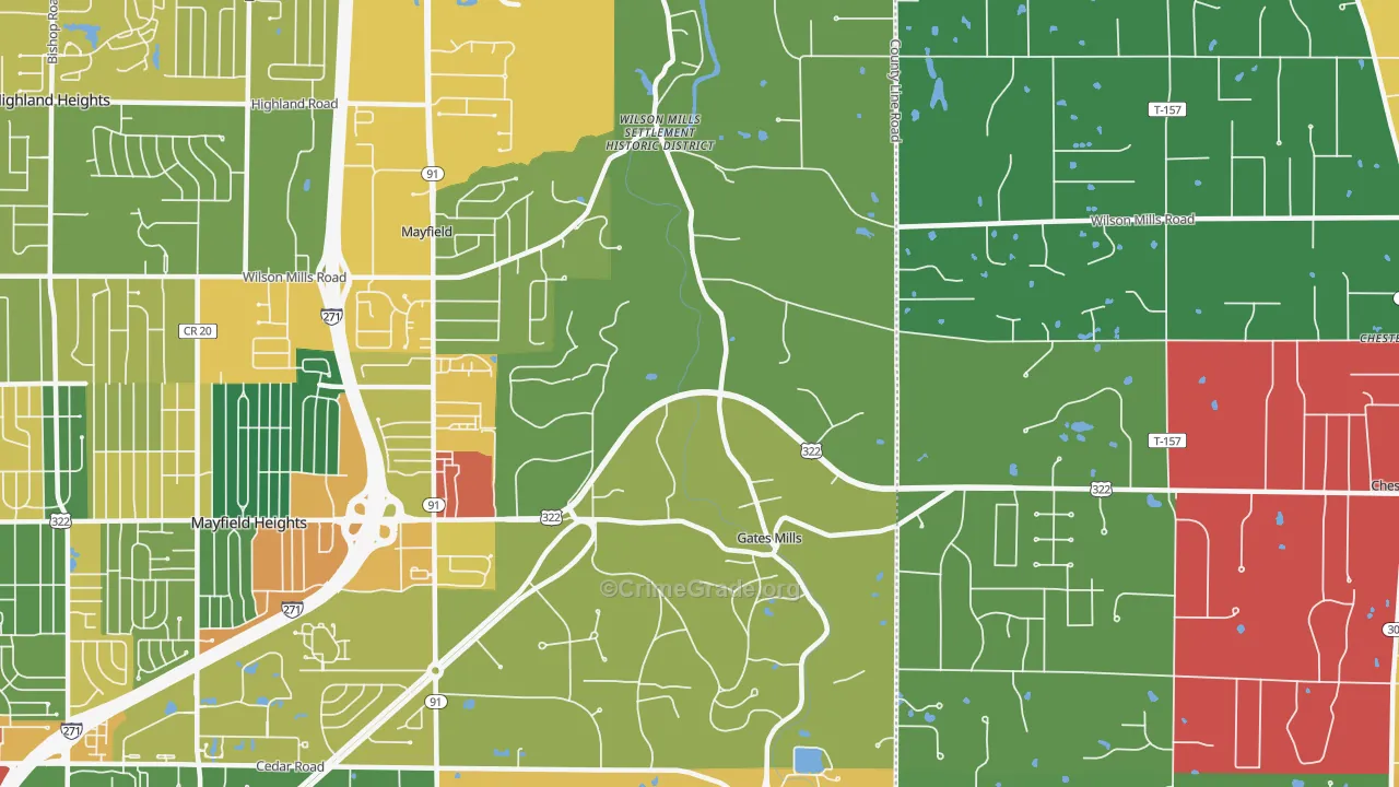 Gates Mills, OH Map of Theft Rates