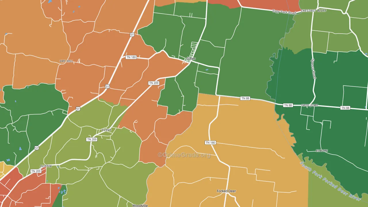 Gates, TN Map of Theft Rates