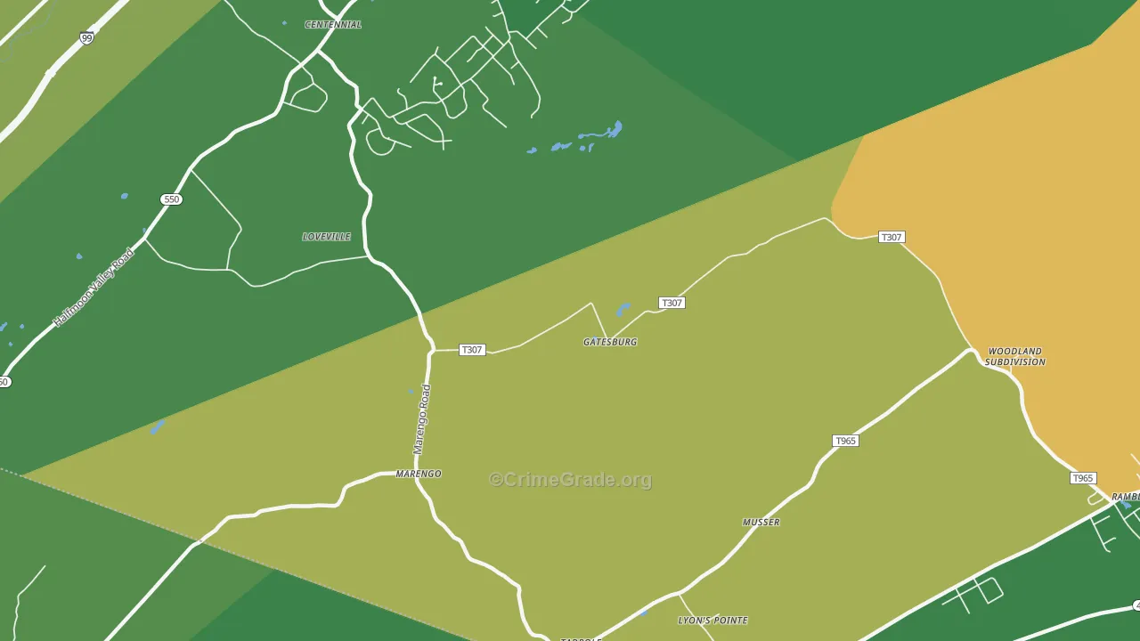 Gatesburg, PA Map of Theft Rates