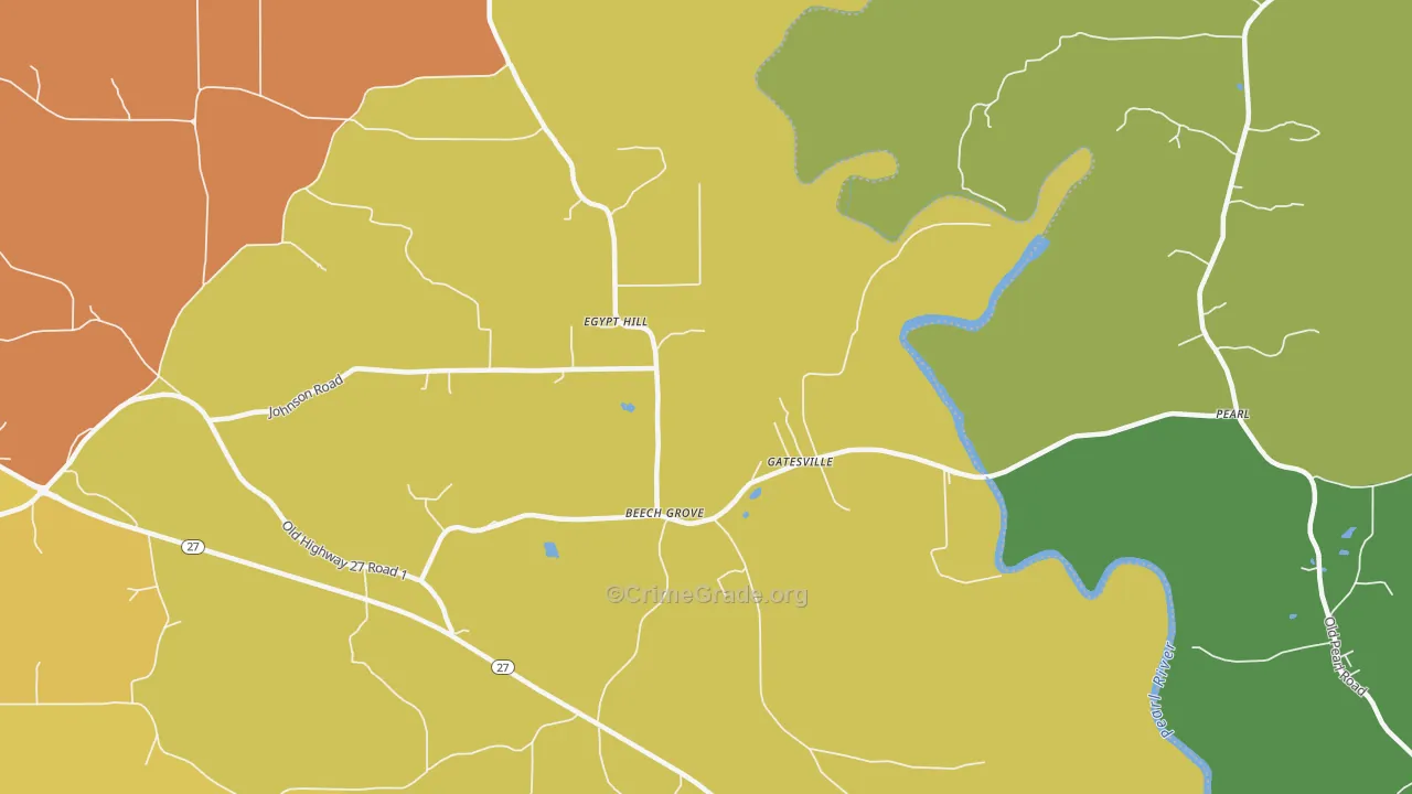 Gatesville, MS Map of Theft Rates