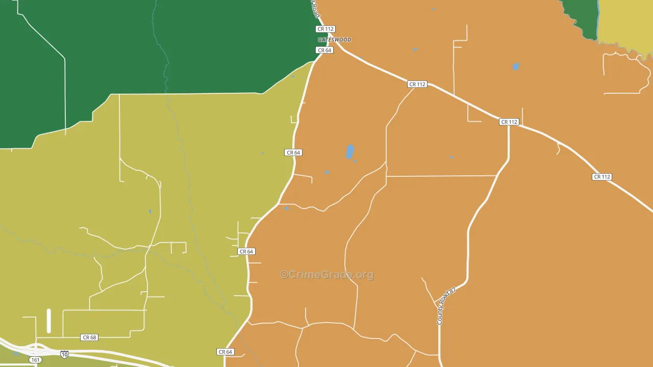 Gateswood, AL Map of Theft Rates
