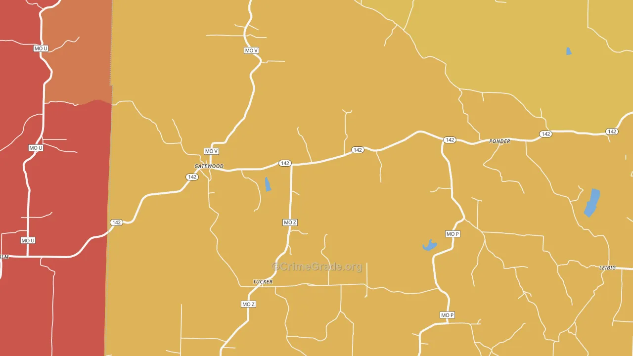 Gatewood, MO Map of Theft Rates
