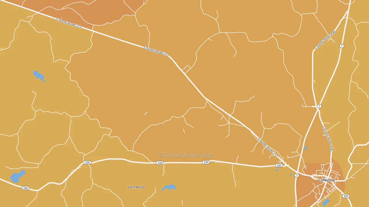 Gatewood, MS Map of Theft Rates