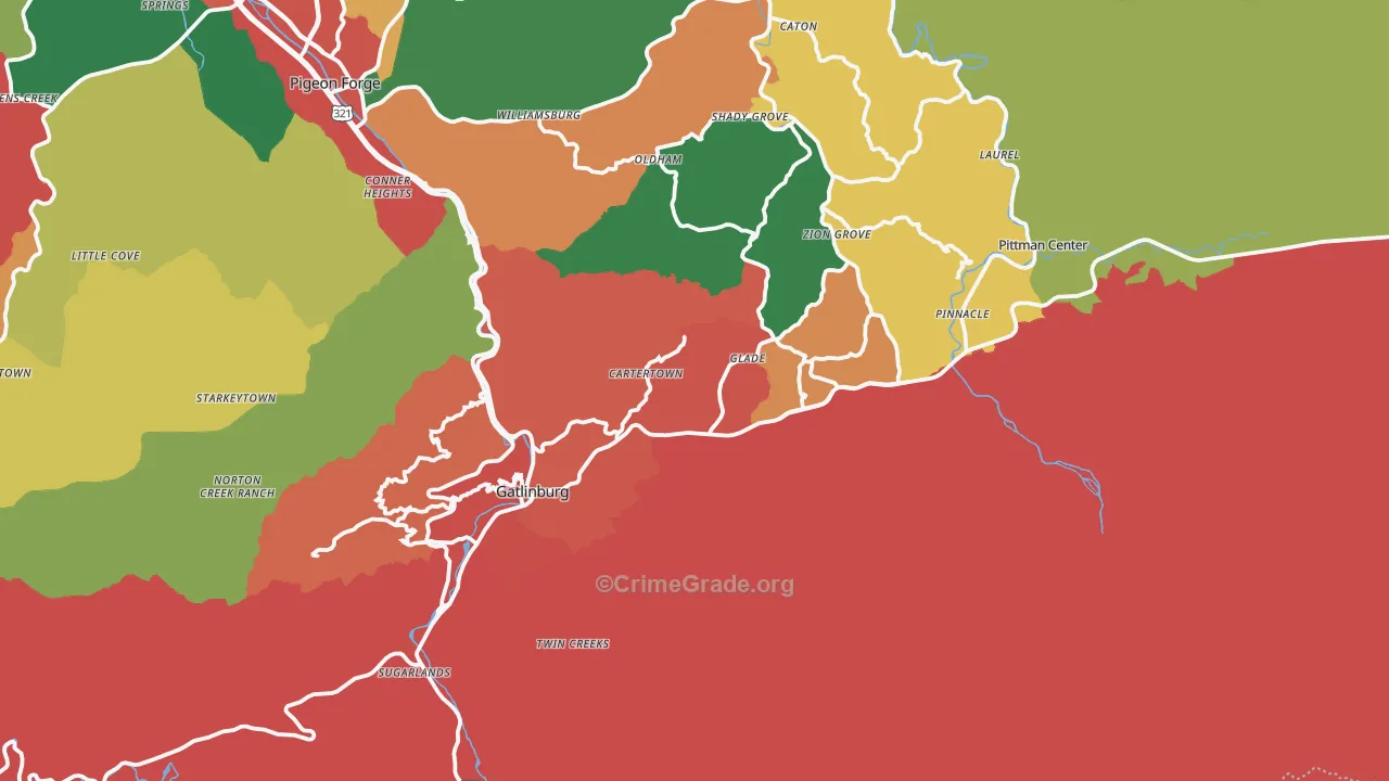 Gatlinburg, TN Map of Theft Rates