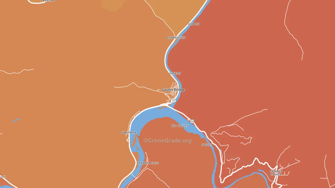 Gauley Bridge, WV Map of Theft Rates
