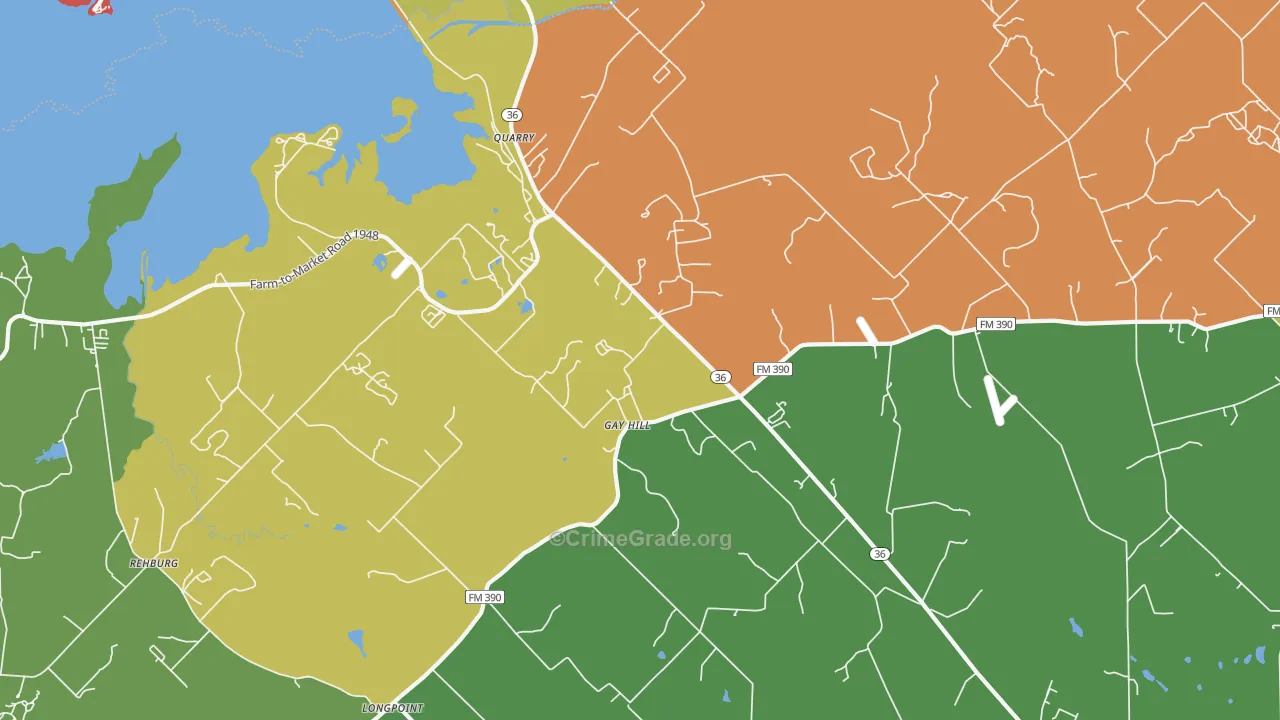 Gay Hill, TX Map of Theft Rates
