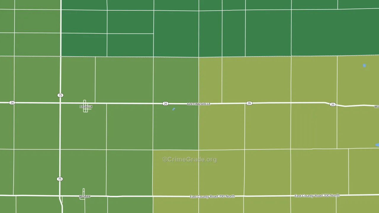 Geetingsville, IN Map of Theft Rates