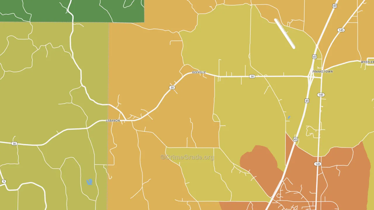 Geeville, MS Map of Theft Rates
