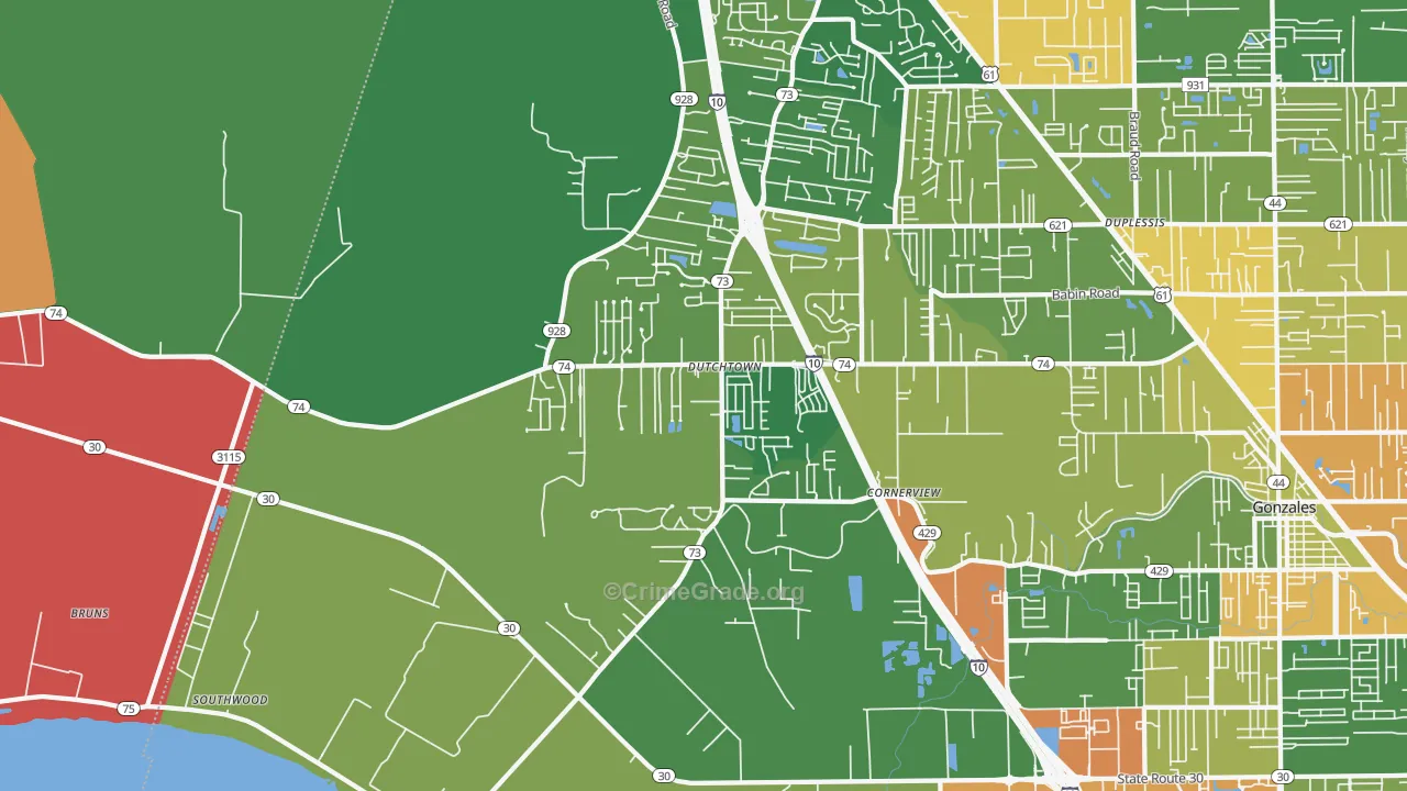 Geismar, LA Map of Theft Rates