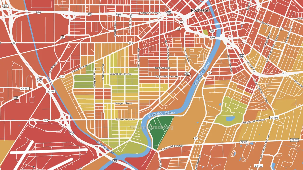 Genesee-Jefferson, Rochester, NY Map of Theft Rates