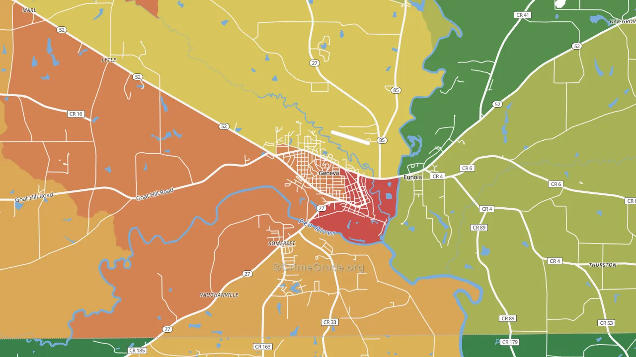 Geneva, AL Map of Theft Rates