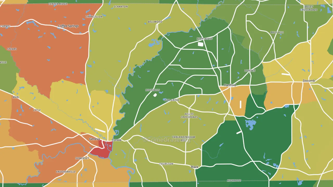 Geneva County, AL Map of Theft Rates