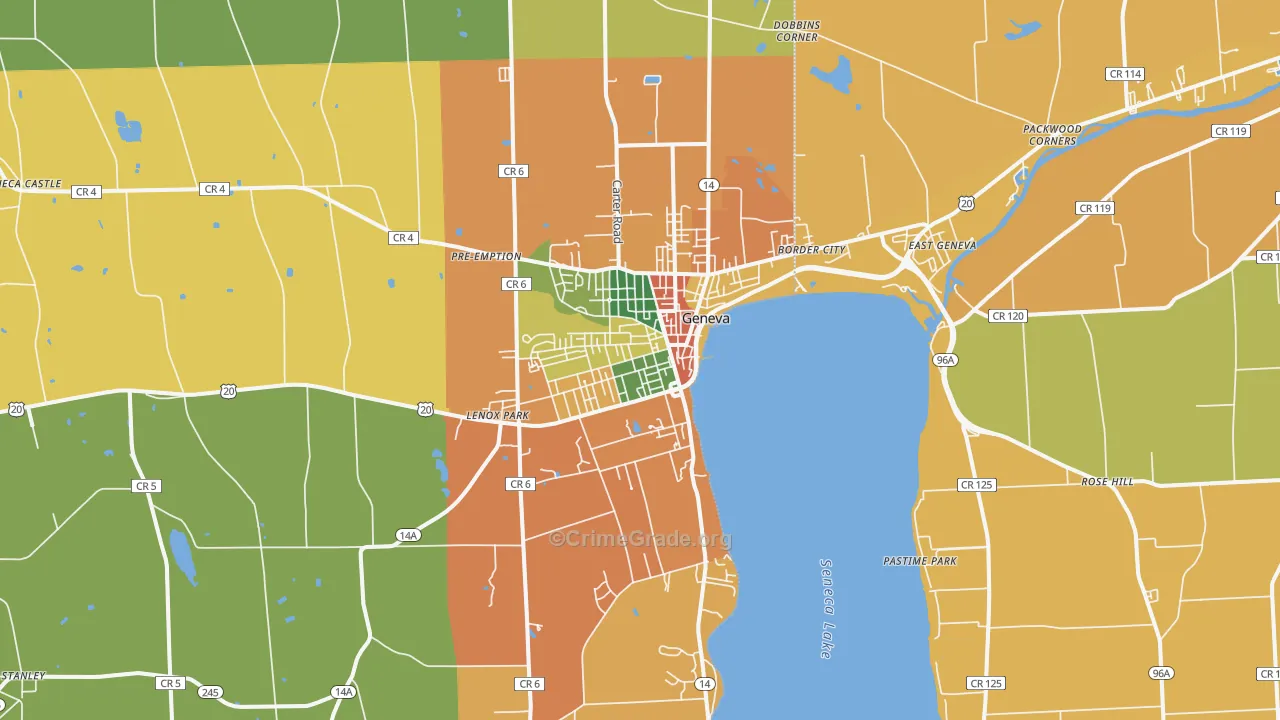 Geneva, NY Map of Theft Rates