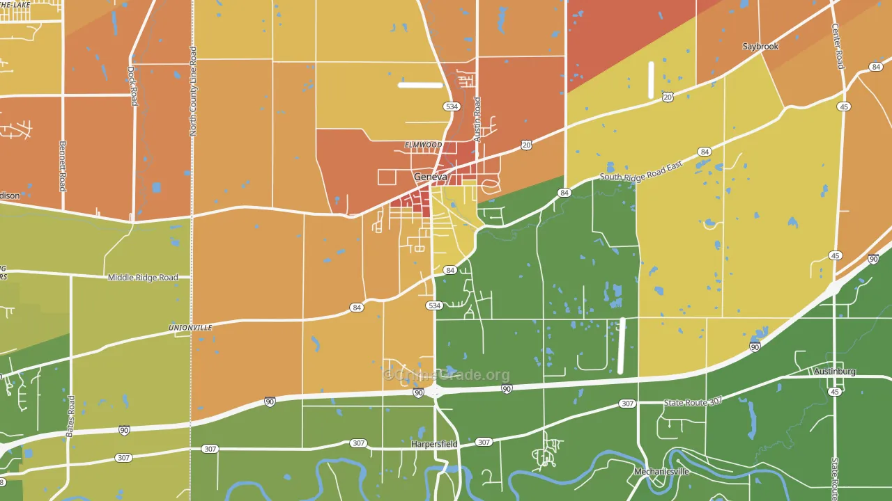 Geneva, OH Map of Theft Rates