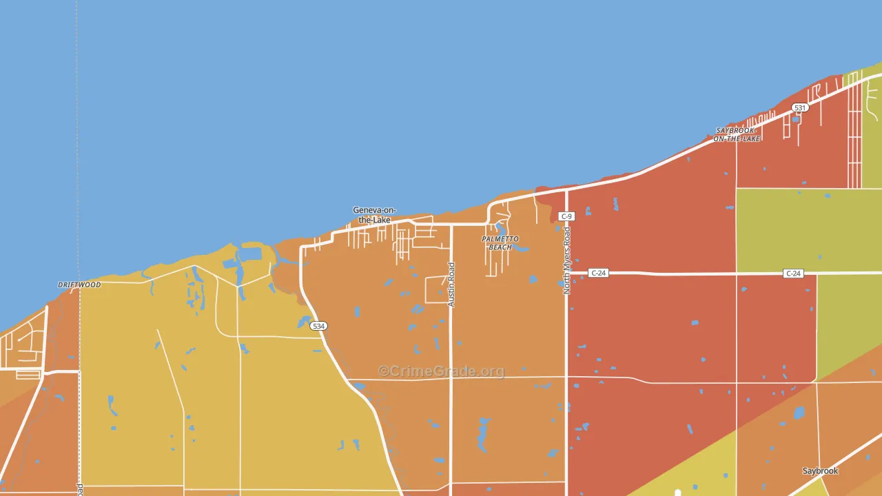 Geneva-on-the-Lake, OH Map of Theft Rates