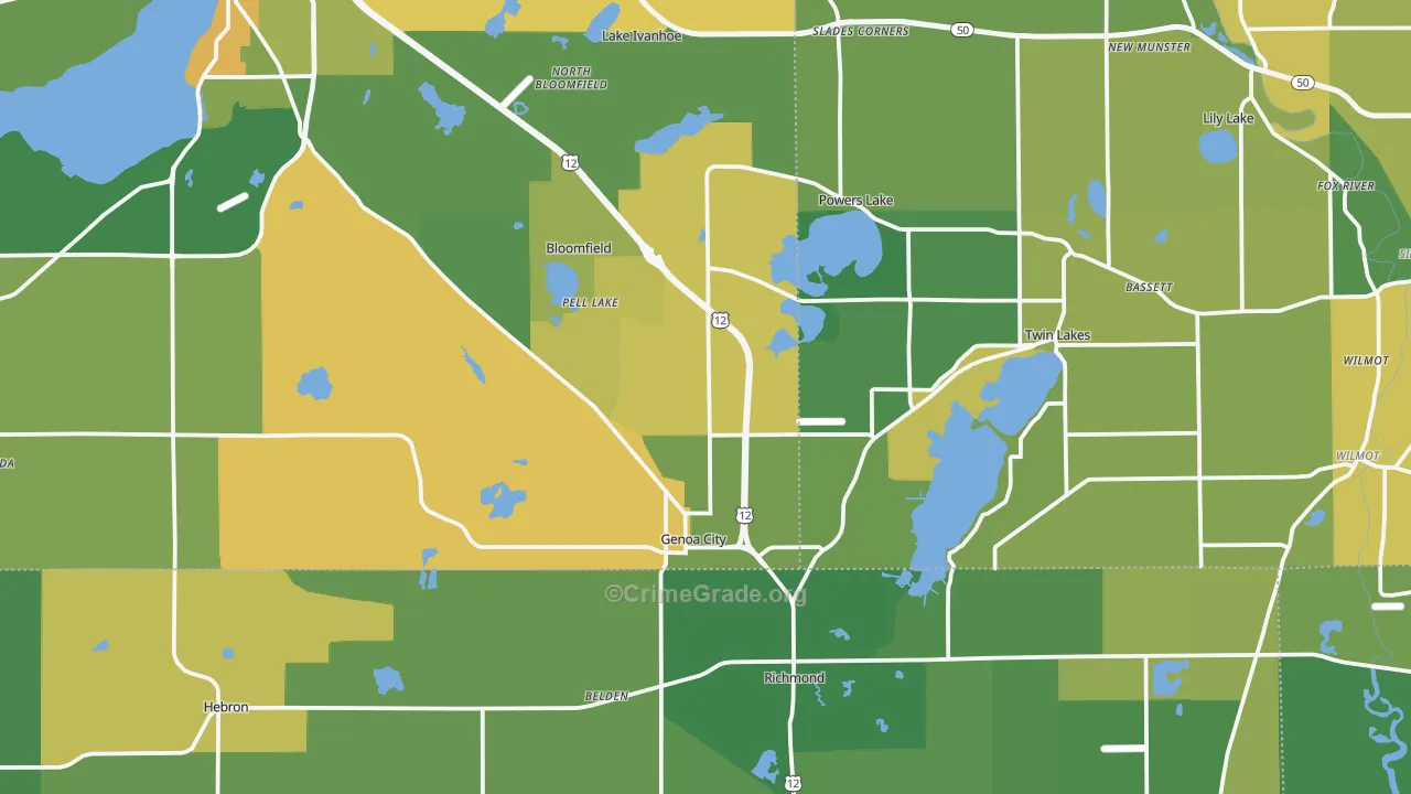 Genoa City, WI Map of Theft Rates
