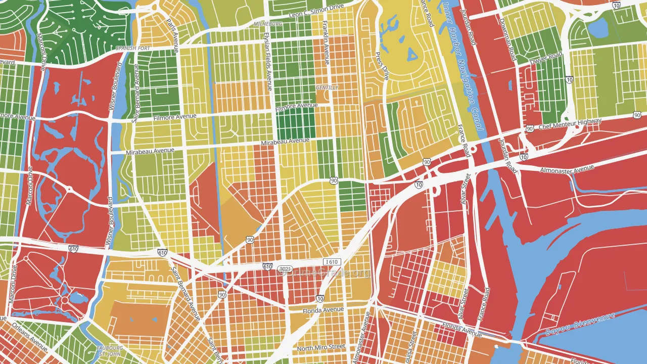 Gentilly Terrace, New Orleans, LA Map of Theft Rates