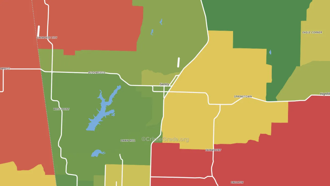 Gentry, AR Map of Theft Rates