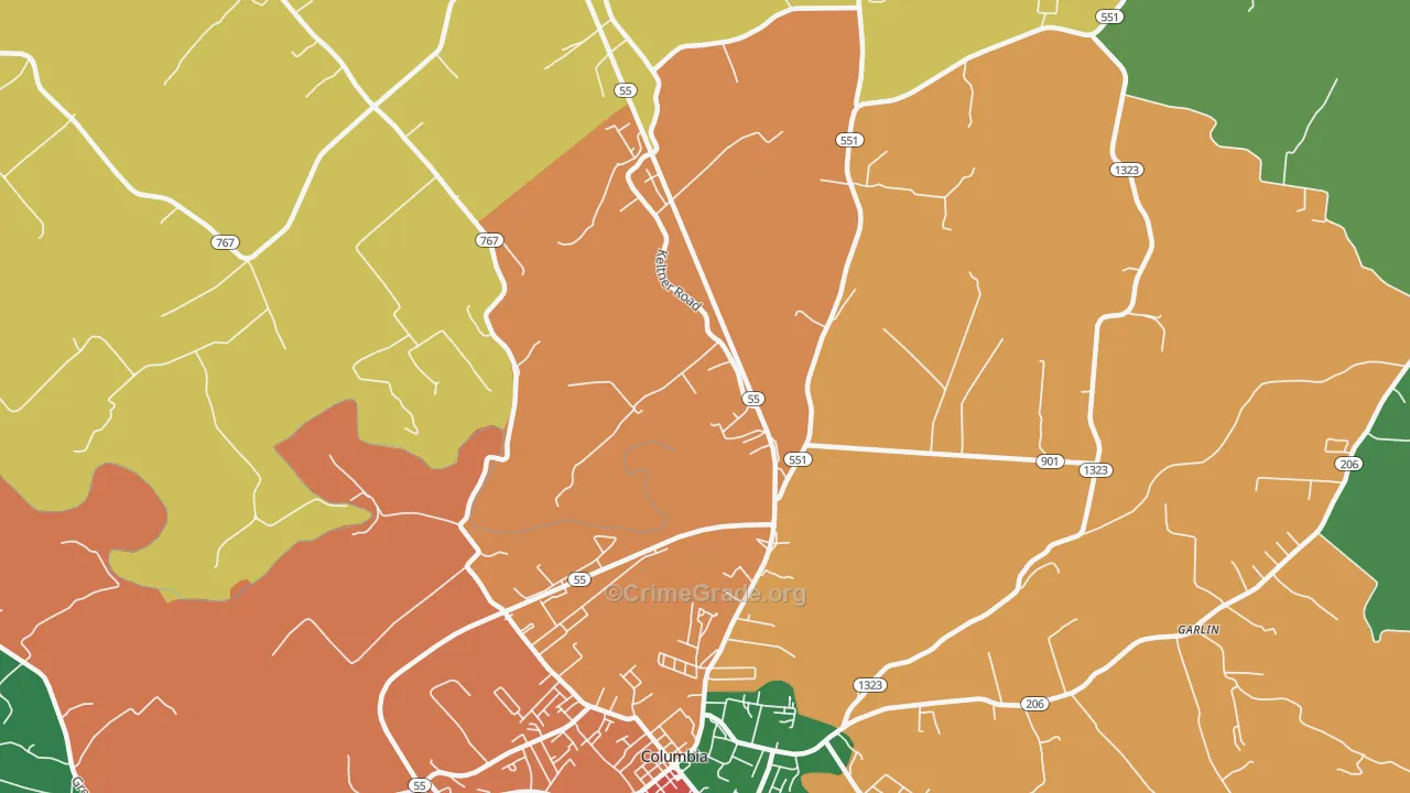 Gentrys Mill, KY Map of Theft Rates