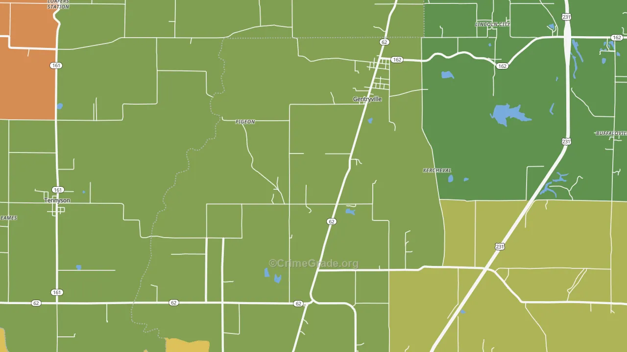 Gentryville, IN Map of Theft Rates