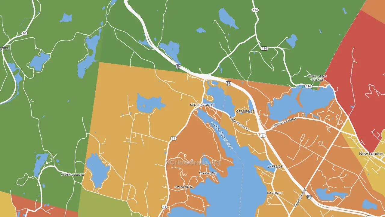 Georges Mills, NH Map of Theft Rates
