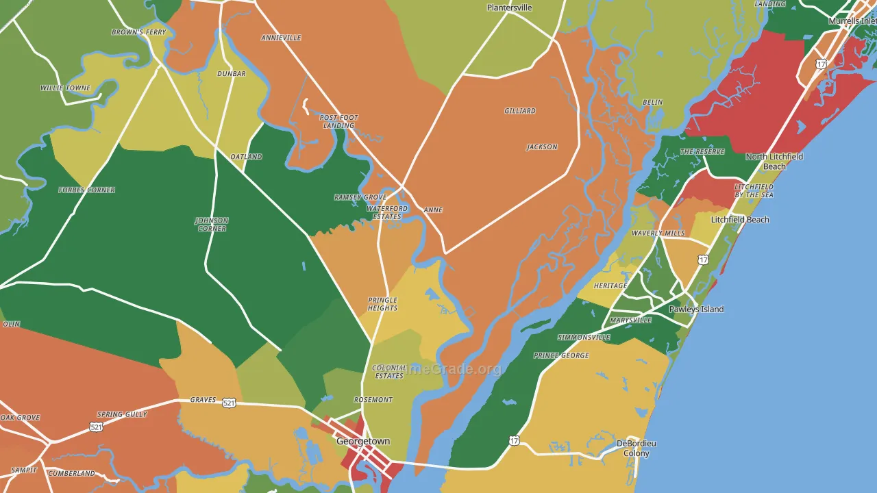 Georgetown County, SC Map of Theft Rates