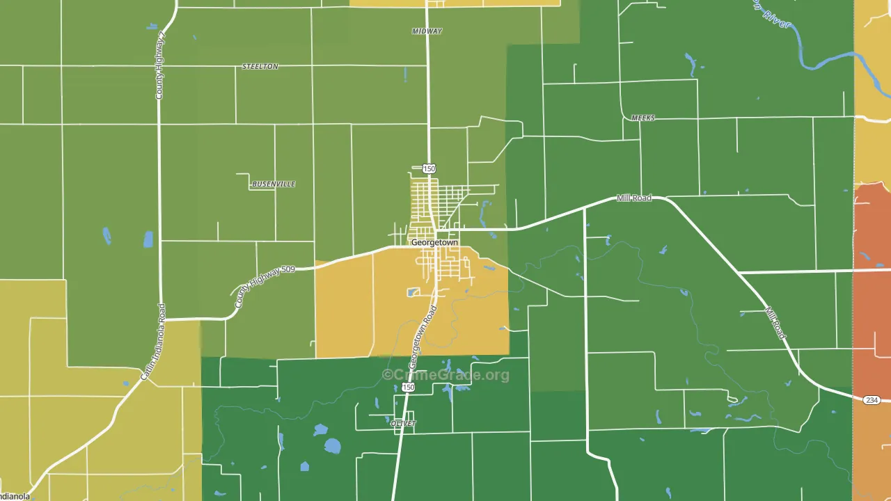 Georgetown, IL Map of Theft Rates