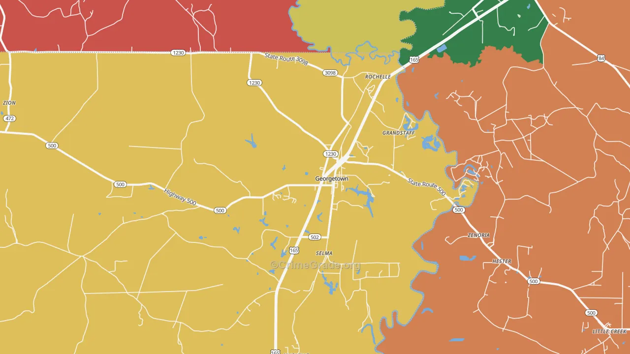 Georgetown, LA Map of Theft Rates
