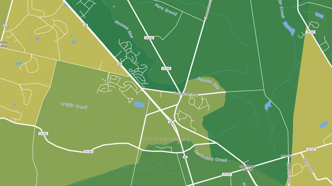 Georgetown, NJ Map of Theft Rates