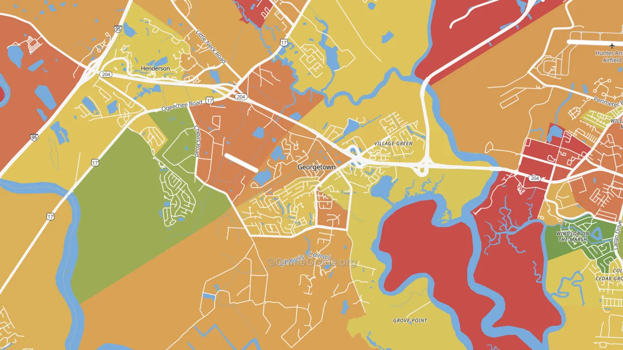Georgetown, Savannah, GA Map of Theft Rates