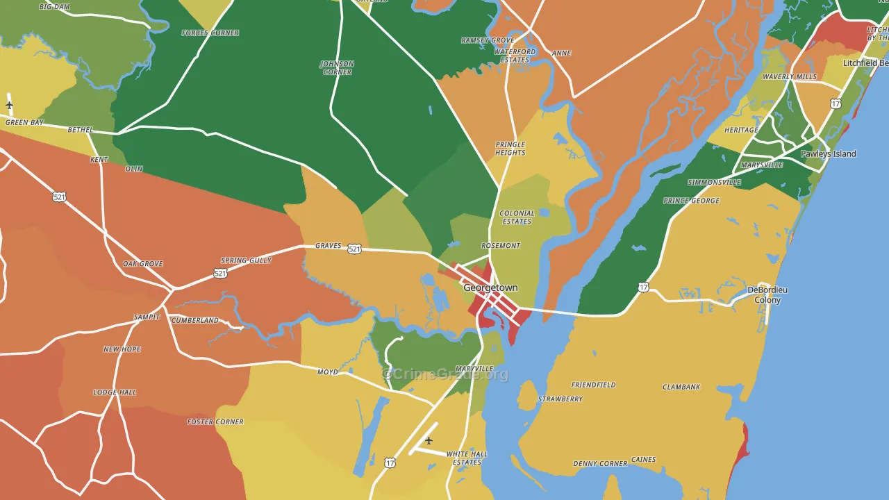 Georgetown, SC Map of Theft Rates