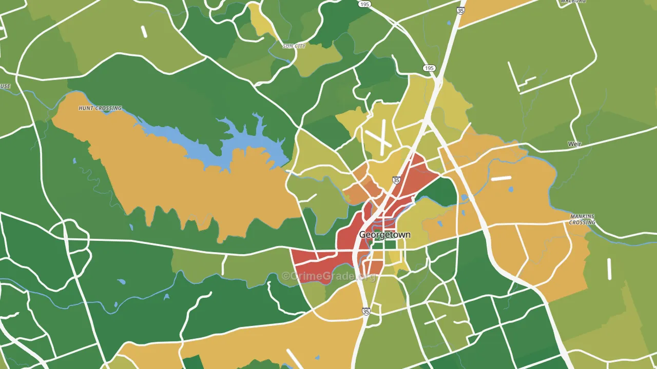 Georgetown, TX Map of Theft Rates