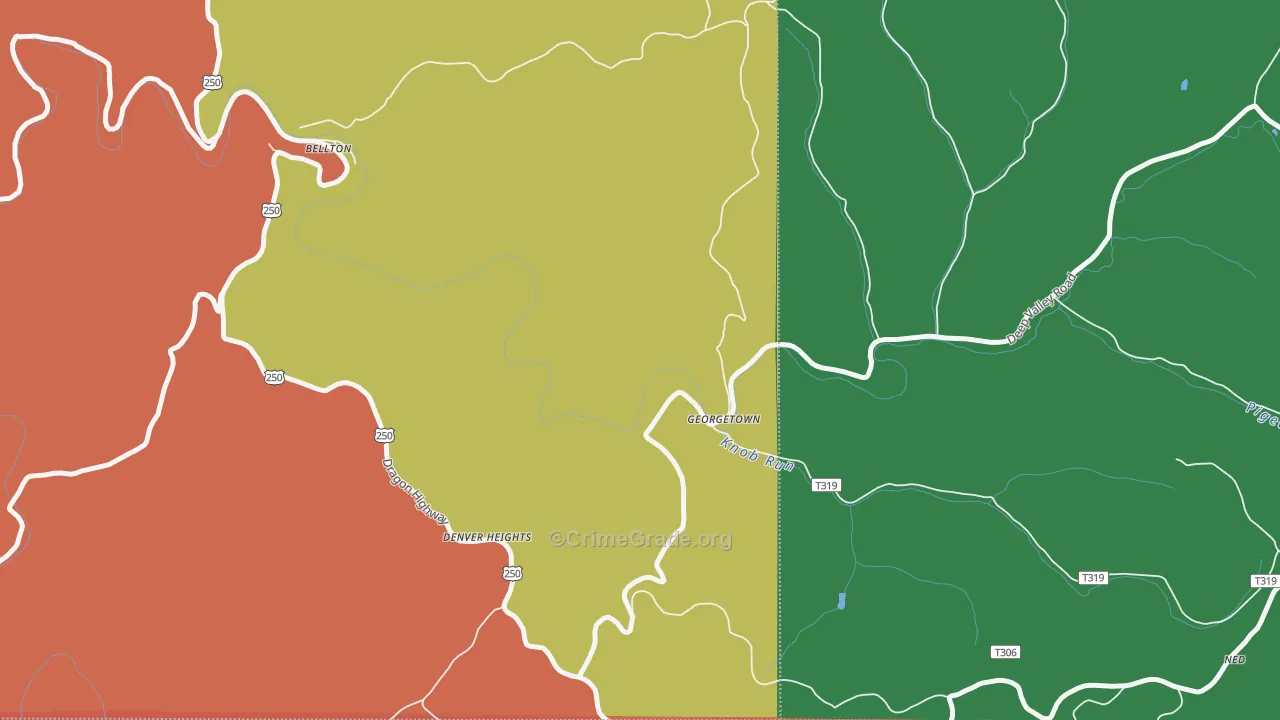 Georgetown, WV Map of Theft Rates