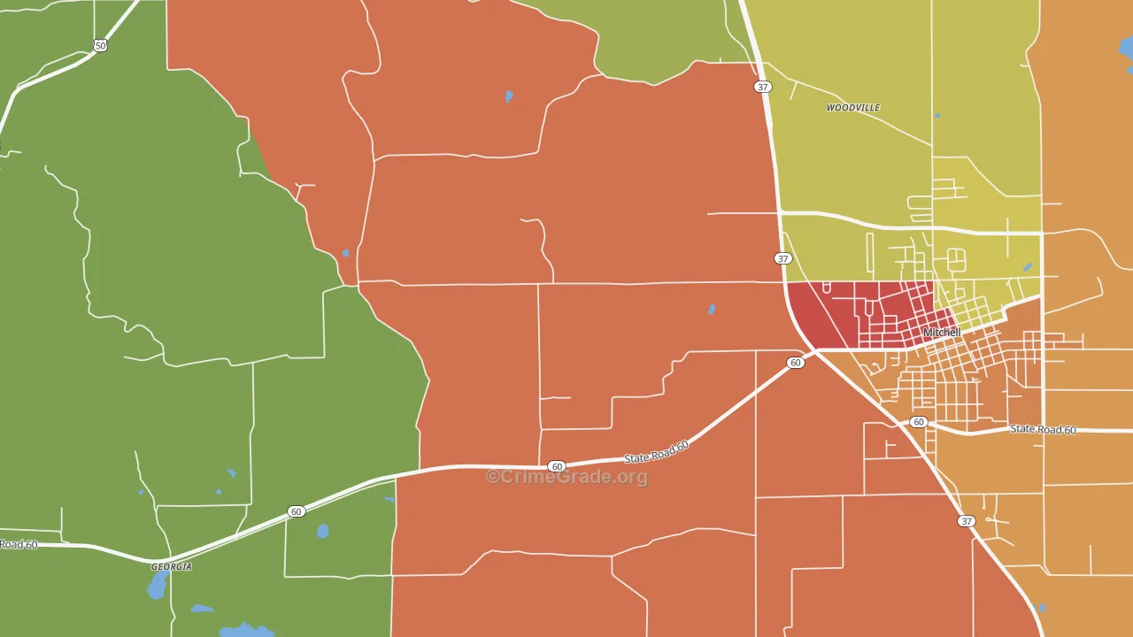Georgia, IN Map of Theft Rates
